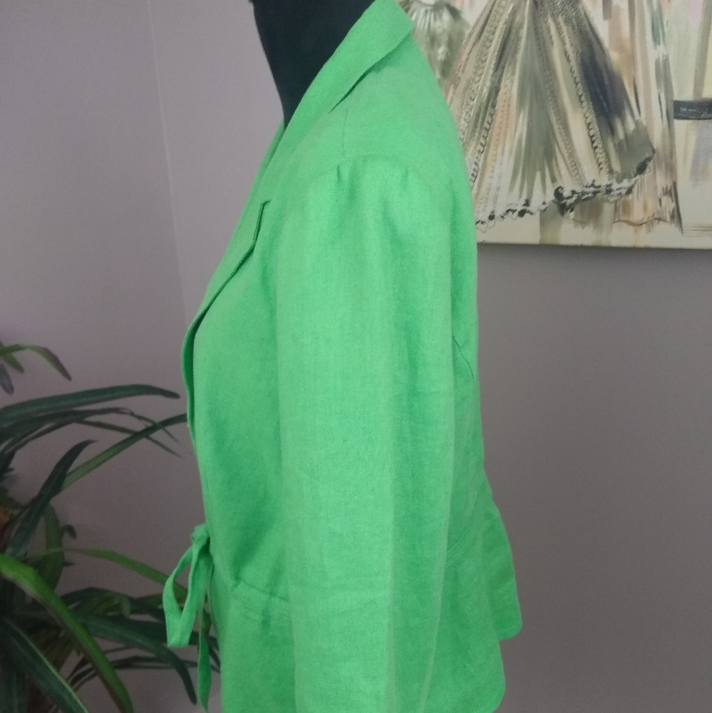 Plus Size M Collection Lime Green Drawstring Linen Jacket - Picture 9 of 16